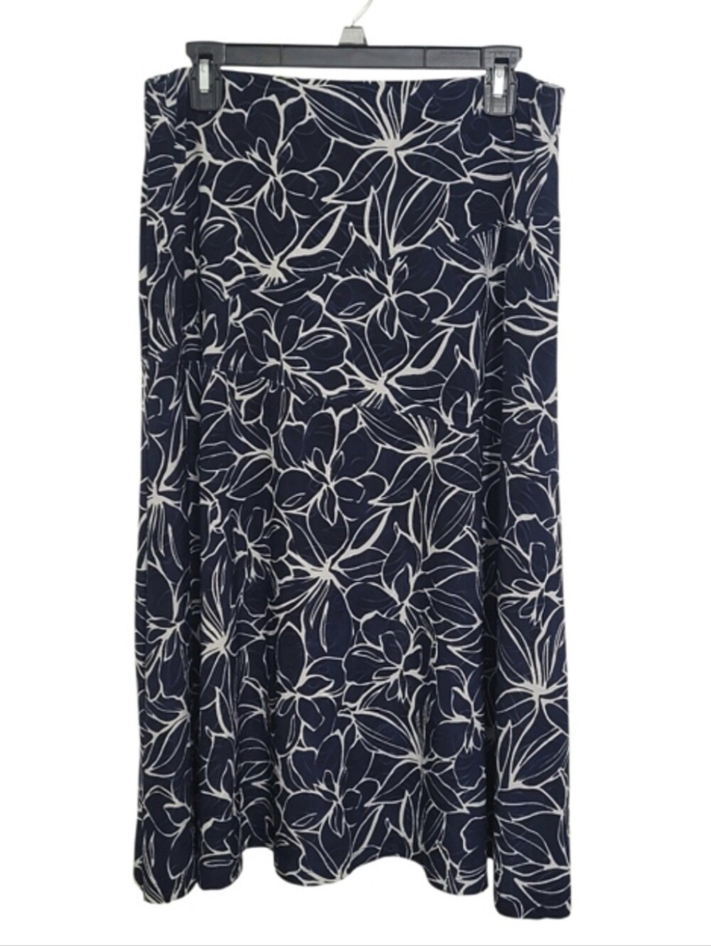 JM Collection Navy and White Floral A-Line Skirt